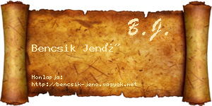 Bencsik Jenő névjegykártya